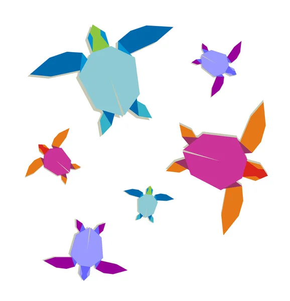 Multicolored origami turtle group — Stock Vector