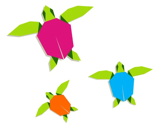 Familia de tortugas multicolores en origami — Vector de stock