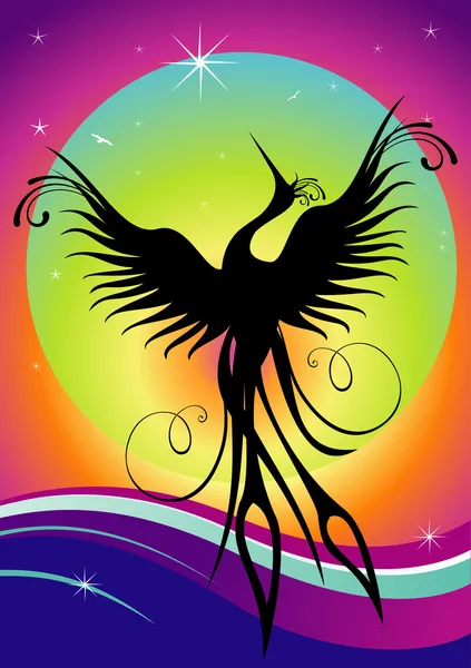 Phoenix bird silhouet re-geboorte — Stockvector