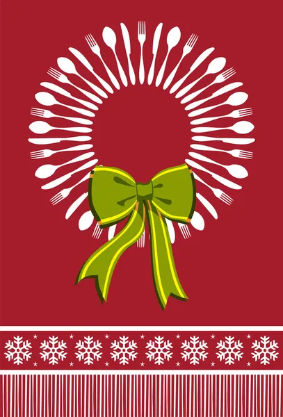 Cutlery wreath christmas background — Stock Vector
