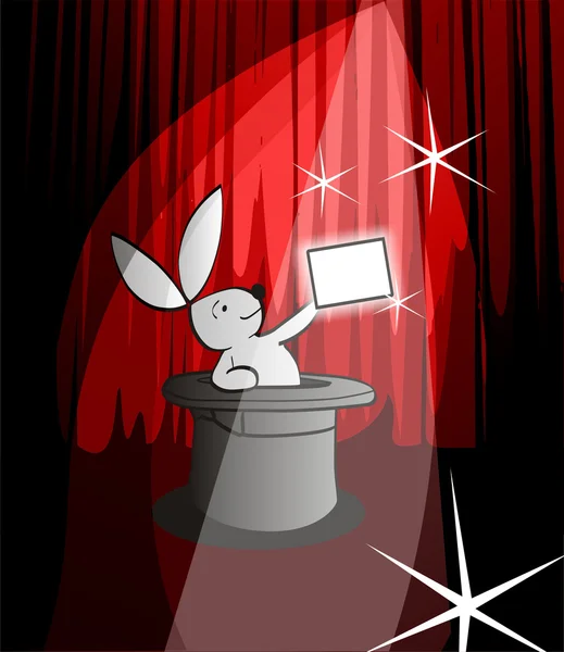 Magical white rabbit showing an empty banner — Stock Photo, Image