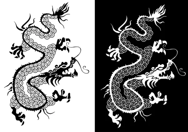 Siyah beyaz bir Çinli ejderha vektör. — Stok Vektör