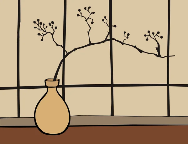 Şube ile oryantal vazo — Stok Vektör