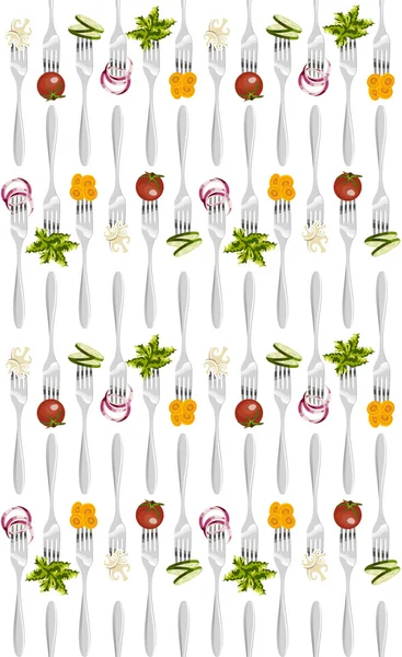 Forks with vegetables pattern. — Stock Vector