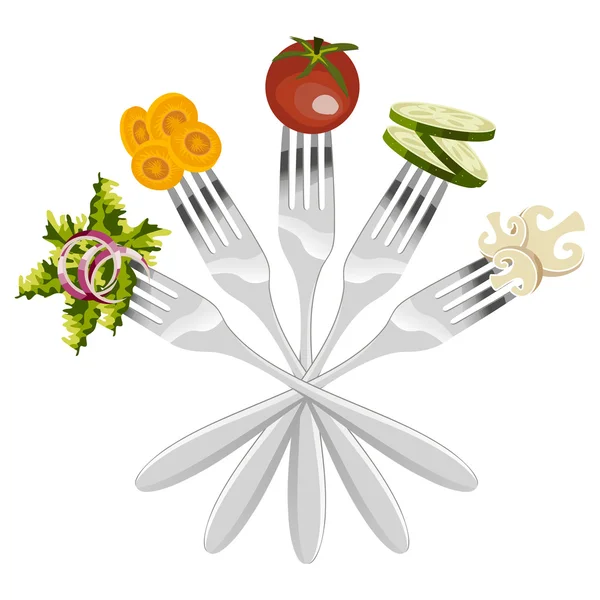 Tenedores aislados con verduras — Vector de stock