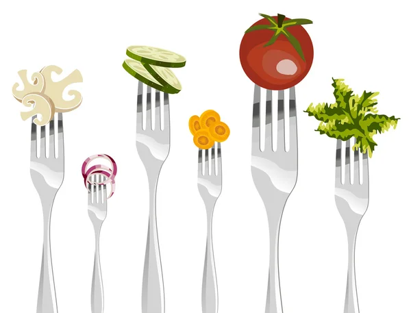 Séquence fourchettes et légumes . — Image vectorielle