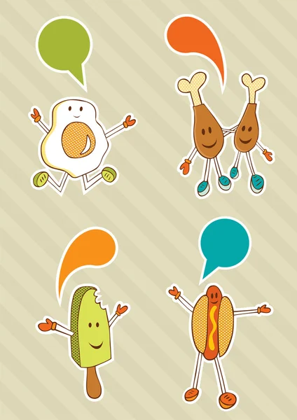 Caricatures alimentaires colorées — Image vectorielle