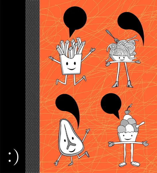 Caricatures alimentaires avec ballon de dialogue — Image vectorielle