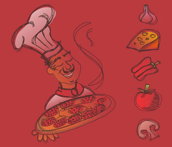 Chef dengan pizza - Stok Vektor