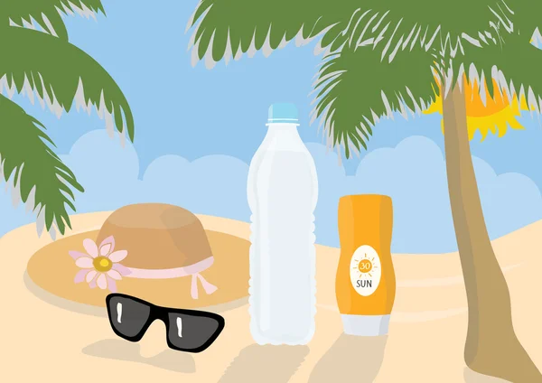Sun protection items on a beach — Stock Photo, Image