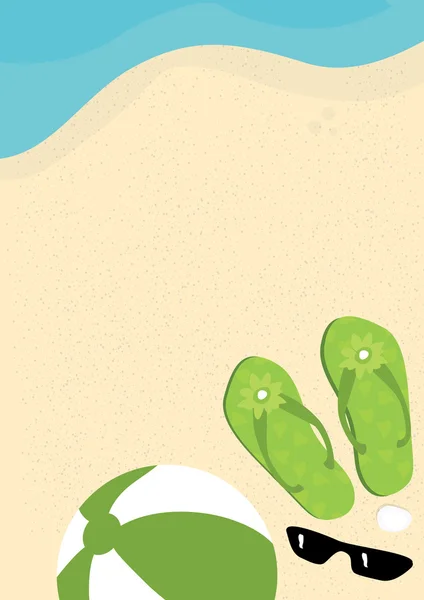 Playa de vacaciones de verano con chanclas, pelota de playa y gafas —  Fotos de Stock