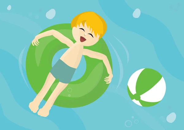 Sonriente niño en un tubo de piscina inflable — Foto de Stock