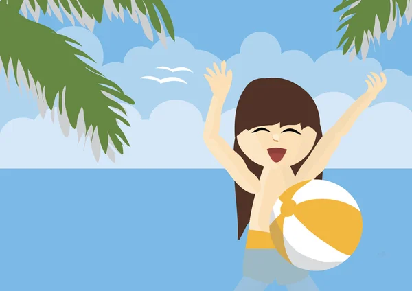 Усміхнена дівчина грає з пляжним м'ячем — стокове фото