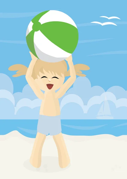 Fille heureuse sur une plage jouant avec la balle de plage — Photo