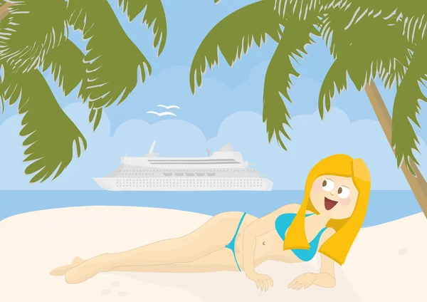 Unga leende blond kvinna som njuter av livet på en strand — Stockfoto