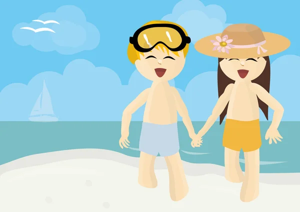 소년과 소녀가 여름 해변에서 실행 — 스톡 사진