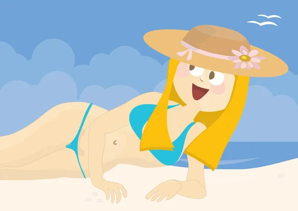 Giovane donna rilassante sulla spiaggia estiva — Foto Stock