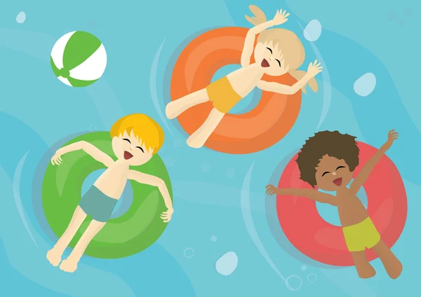 Smiling children on a inflatable pool tubes — Stock Photo, Image