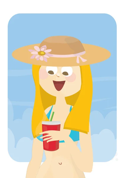 Krásná dívka pití limonády na dovolenou — Stock fotografie