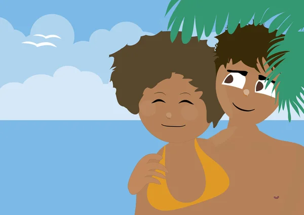 Boy and girl on a tropical beach — Stock Photo, Image