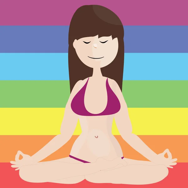 Schöne Frau in Yoga-Haltung mit Chakren-Farbe — Stockfoto