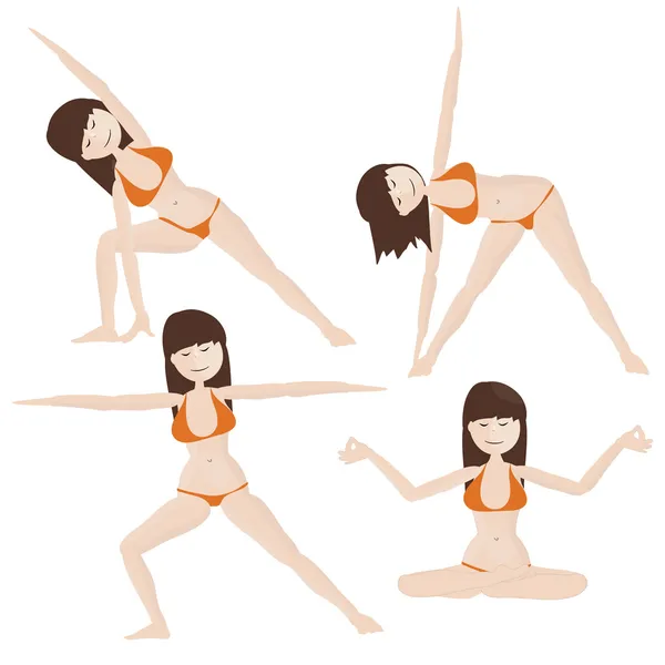 Reihe von schönen Mädchen, die Yoga-Haltungen praktizieren — Stockfoto