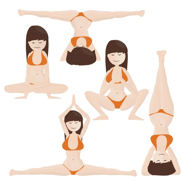 Conjunto de chicas beatas practicando posturas de yoga — Foto de Stock