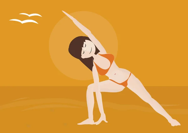 Vackraste kvinnan utövar yoga på en strand — Stockfoto