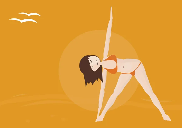 Pratik Yoga bir plajda güzel kadın — Stok fotoğraf