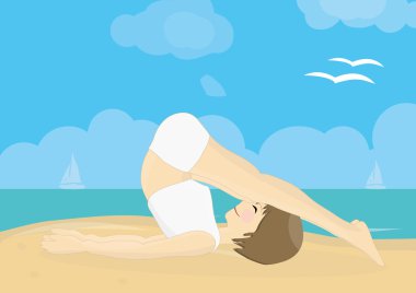pratik Yoga bir plajda güzel kadın