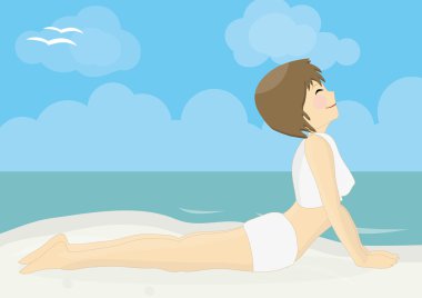 pratik Yoga bir plajda güzel kadın