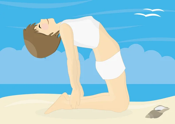 Mooie vrouw beoefenen van yoga op een strand — Stockfoto