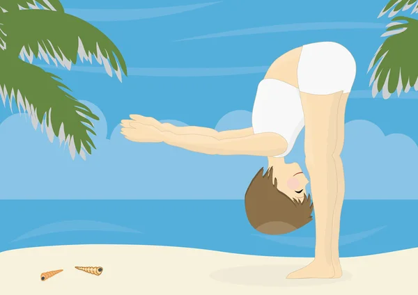 Mujer hermosa practicando yoga en una playa — Foto de Stock