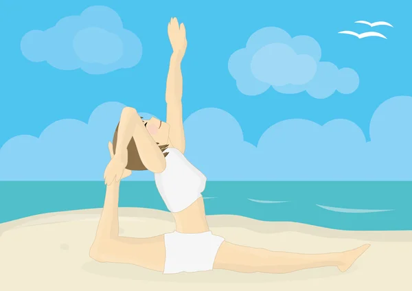 Schöne Frau praktiziert Yoga am Strand — Stockfoto