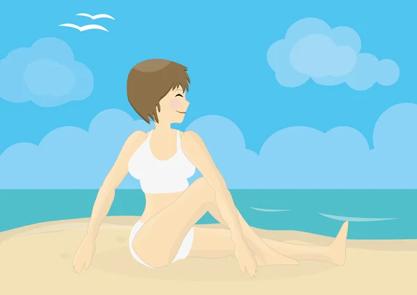 Femme béatifique pratiquant le yoga sur une plage — Photo