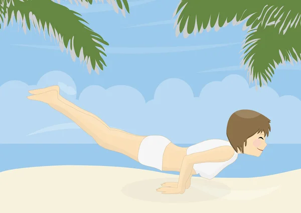 Mujer hermosa practicando yoga en una playa —  Fotos de Stock
