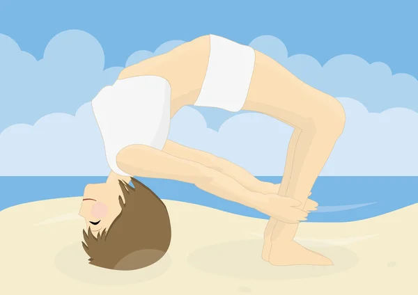 Vackraste kvinnan utövar yoga på en strand — Stockfoto