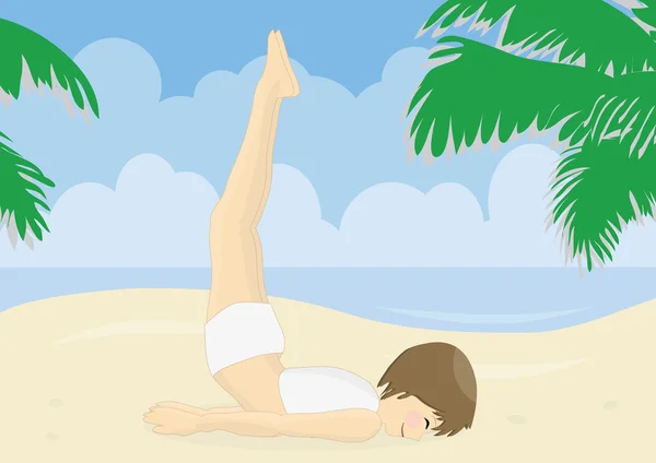 Весела жінка практикує йогу на пляжі — стокове фото