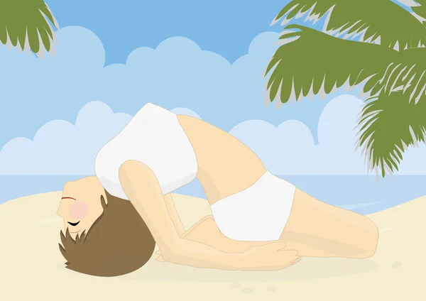 Mujer hermosa practicando yoga en una playa —  Fotos de Stock