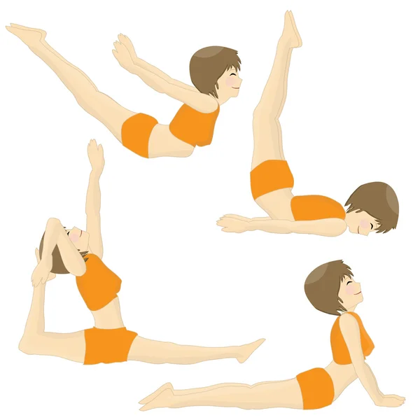 Ensemble de filles béatifiques pratiquant des postures de yoga Image En Vente