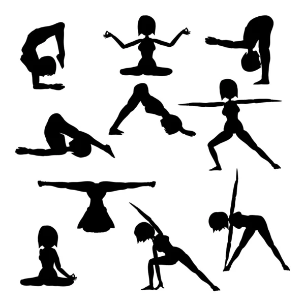 女人练习瑜伽的剪影集合 — 图库照片