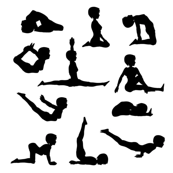 Kvinna praktisera yoga silhuett samling Stockbild