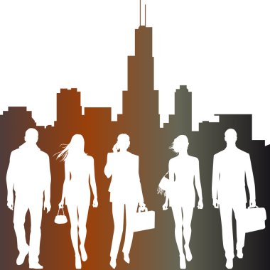 Global team, city live - vector silhouettes clipart