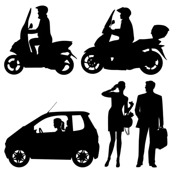 Several on a street - vector silhouettes — Stock Vector