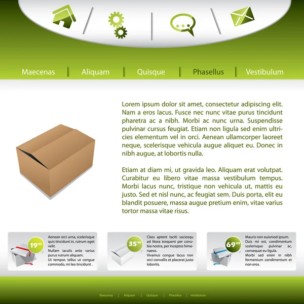 Ιστοσελίδα του σχεδιασμού με παρουσίαση προϊόντων — Διανυσματικό Αρχείο