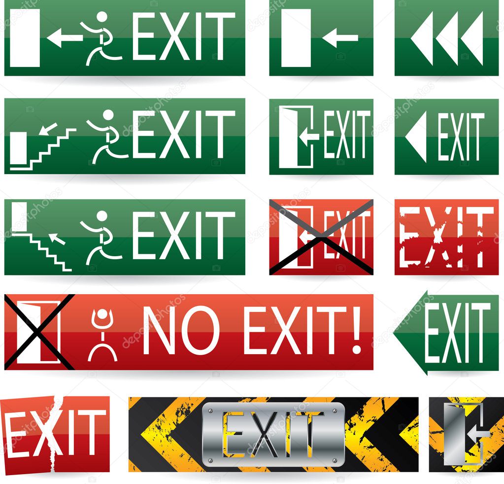 Various exit signs — Stock Vector © vipervxw #6565545