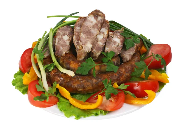 Fried sausage with vegetables — Stock Photo, Image