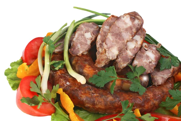 Fried sausage with vegetables — Stock Photo, Image