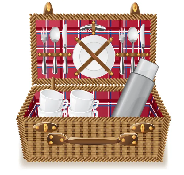 Korb für ein Picknick mit Geschirr — Stockvektor