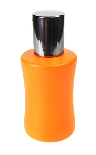 Botella pequeña naranja con un líquido de perfume —  Fotos de Stock